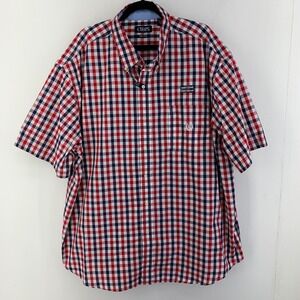 Chaps Mens 3XB Easy Care Gingham Americana Button Down Shirt Red White Blue